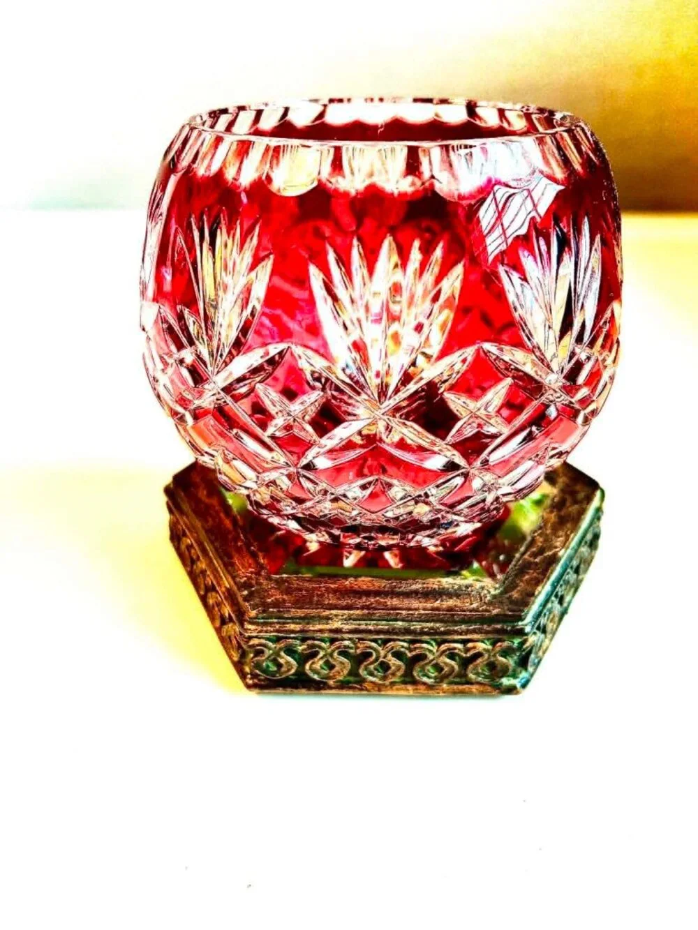 NWT CRYSTAL CLEAR IND Essex Ruby Red Crystal Rose Bowl Hand Cut to Clear 4.5